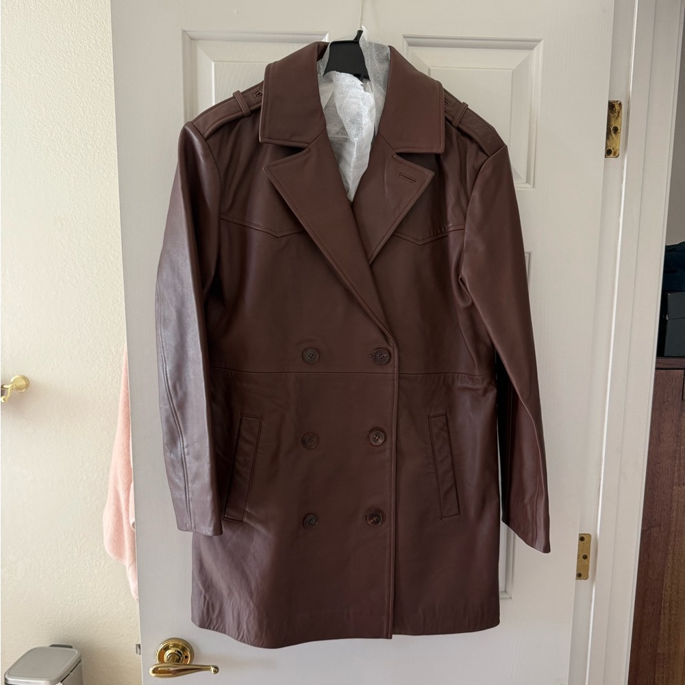 NWOT Bernardo Brown Double-Breasted Leather Jacket - Picture 2 of 5